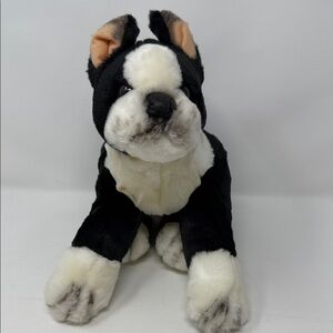 Animal Alley 13” long Plush Black & White Bulldog Stuffed Animal Toy - Kids